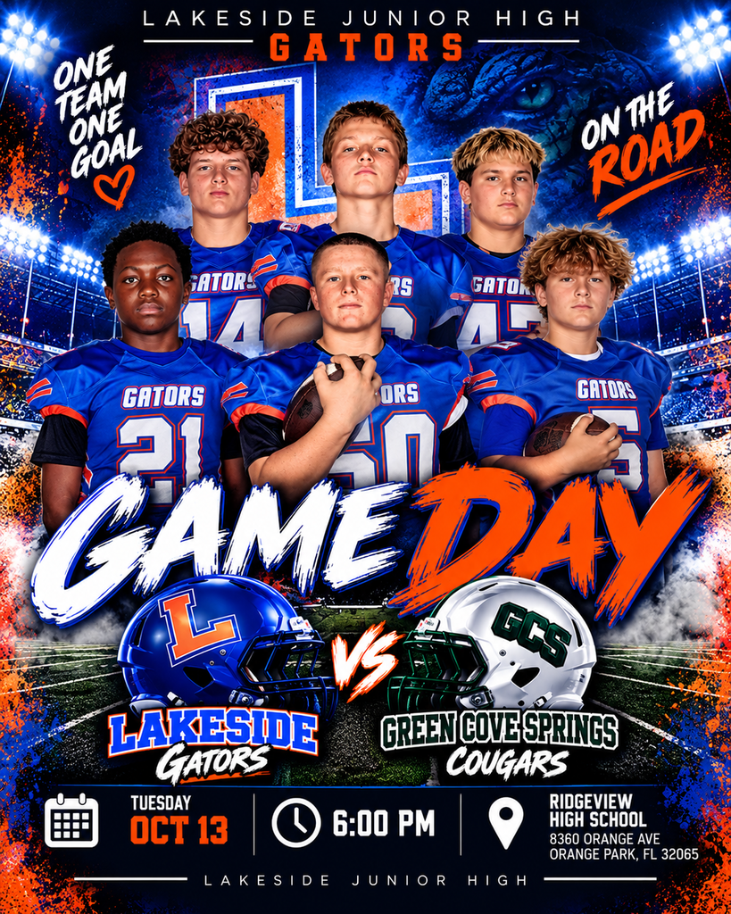 A group of boys in blue jerseys, some holding footballs, pose for a sports event poster.