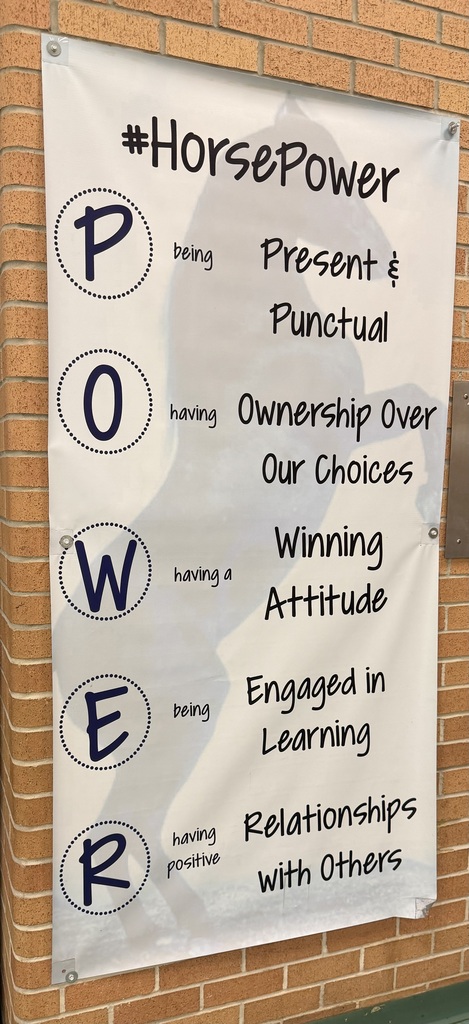 A banner show the words POWER and what it stands for at the school