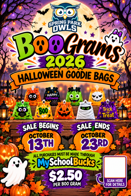 Halloween goodie bags with pumpkins and ghosts. Dates for sale are October 13th to October 23rd. Price is $2.50 per bag.