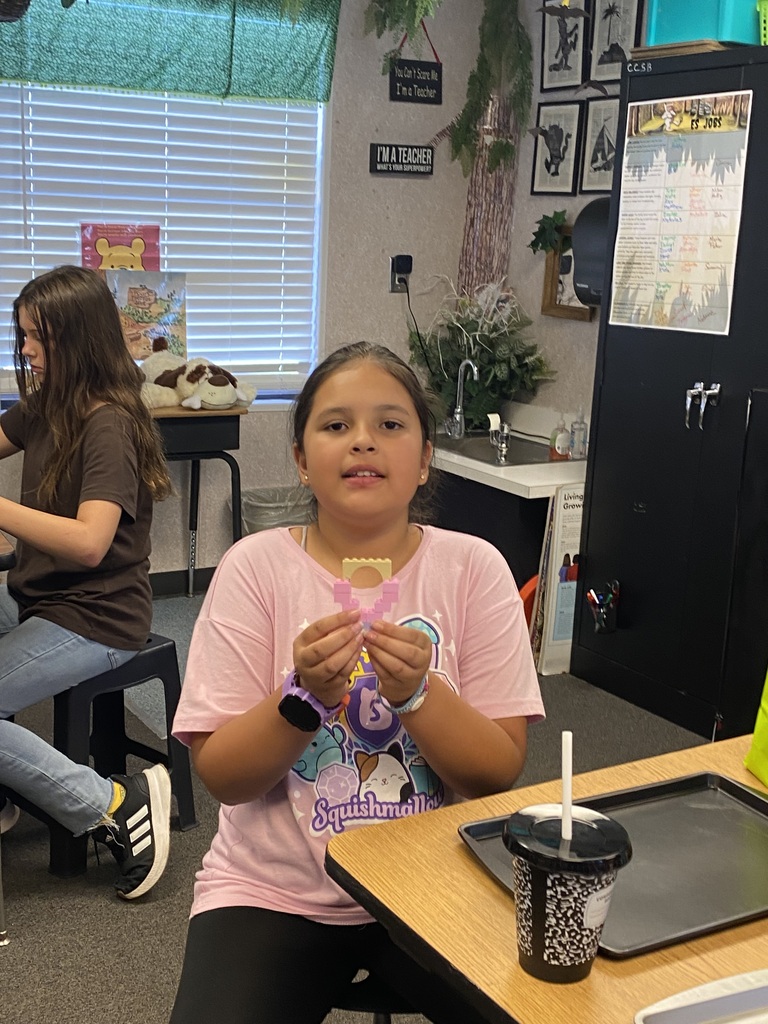 A girl in a pink shirt holds a small object while seated in a classroom. Another student sits nearby.