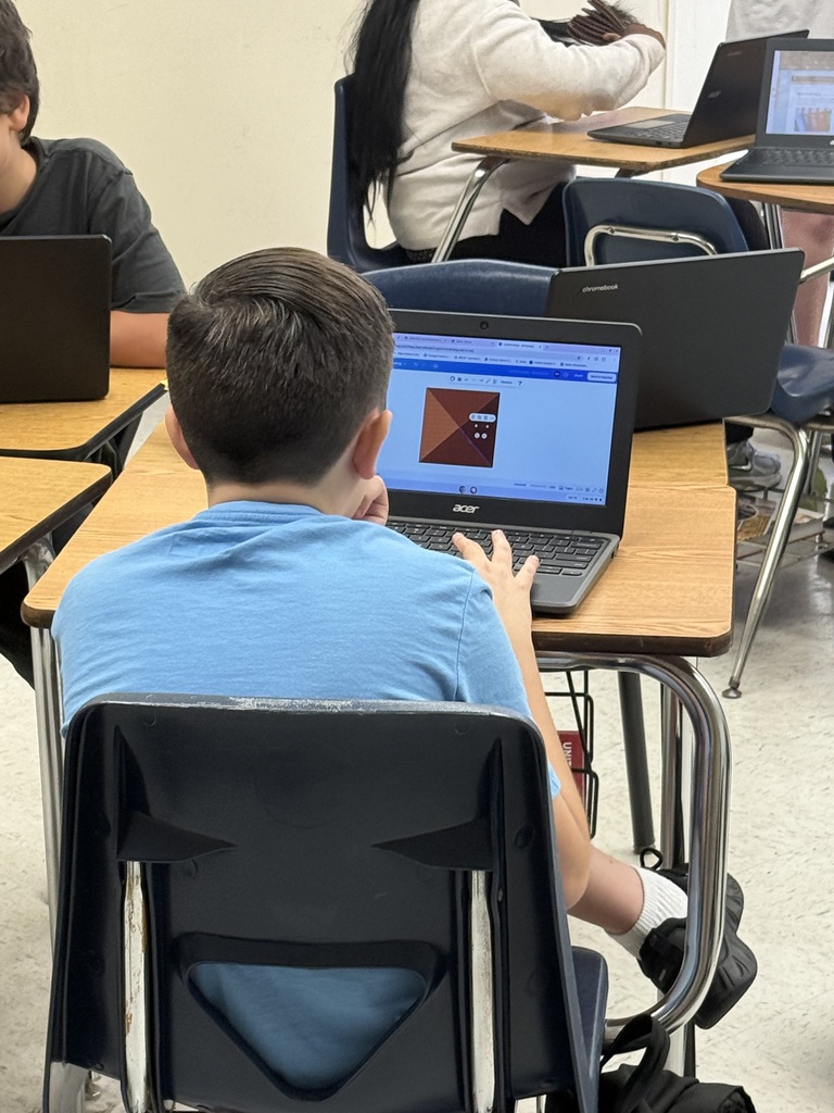 Students seated at desks with laptops. One student focuses on a screen while others have laptops open.