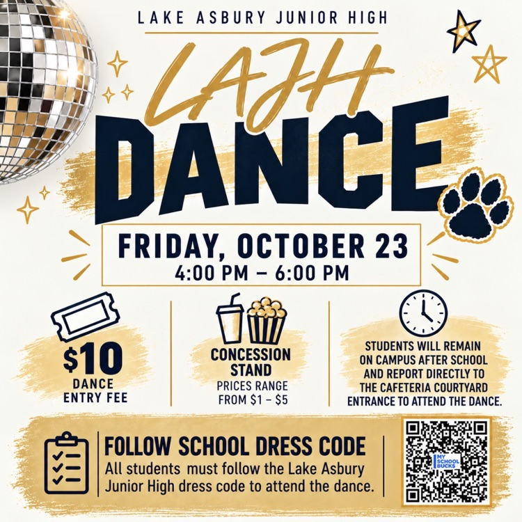 An event poster with a disco ball, paw print, and clock. It says "Lafh Dance" and "Friday, October 23".