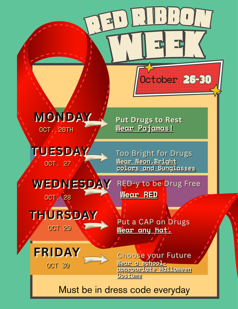 Poster for Red Ribbon Week, days listed from October 26-30. Each day has a theme.