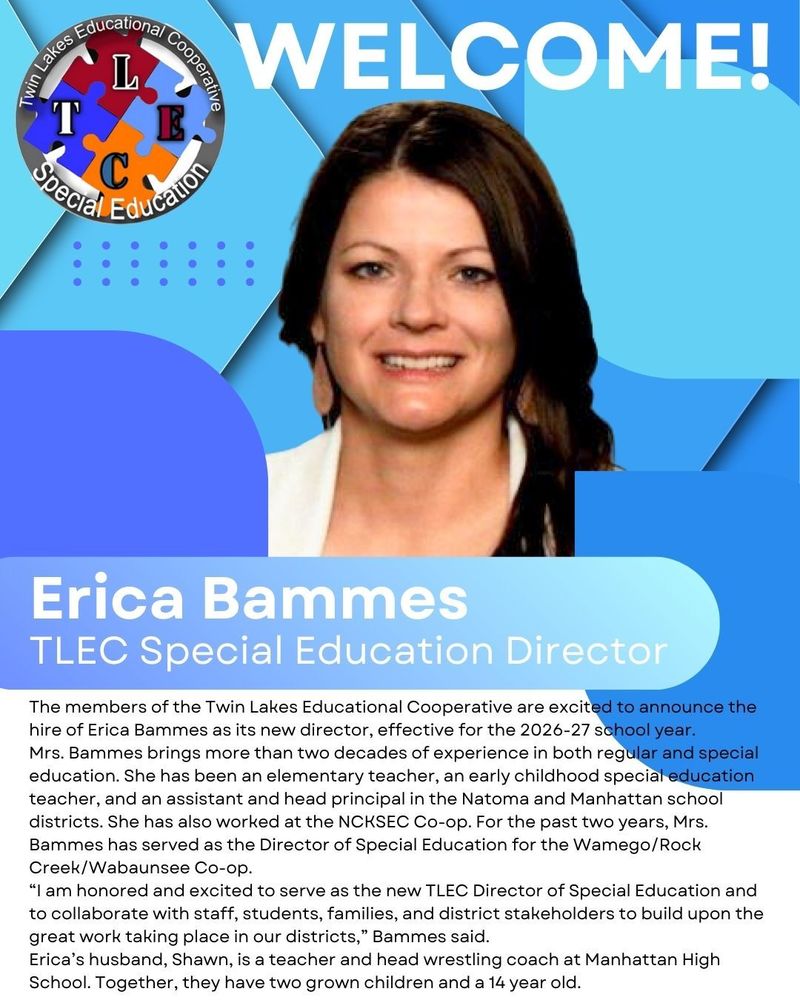 We welcome Mrs. Bammes to USD 379 and the TLEC team next year!