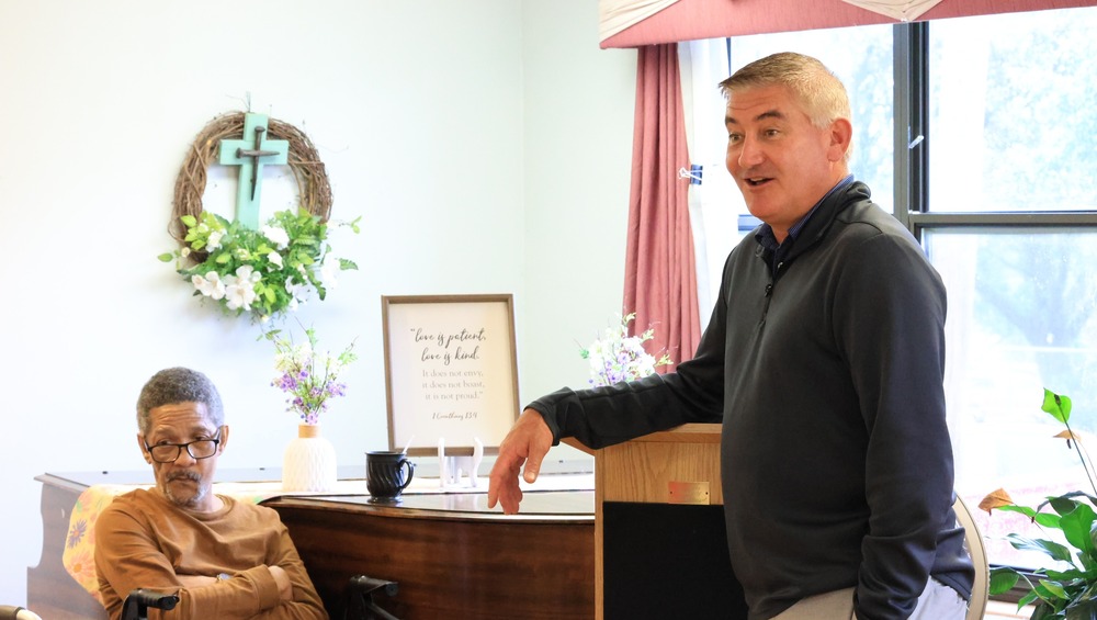 Mr. Nelson speaks at the Wakefield Care & Rehab Center.