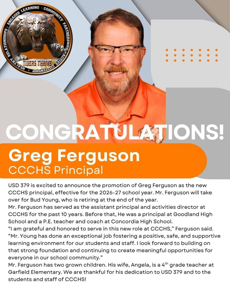 Greg Ferguson selected at CCCHS Principal for 2026-27 School Year