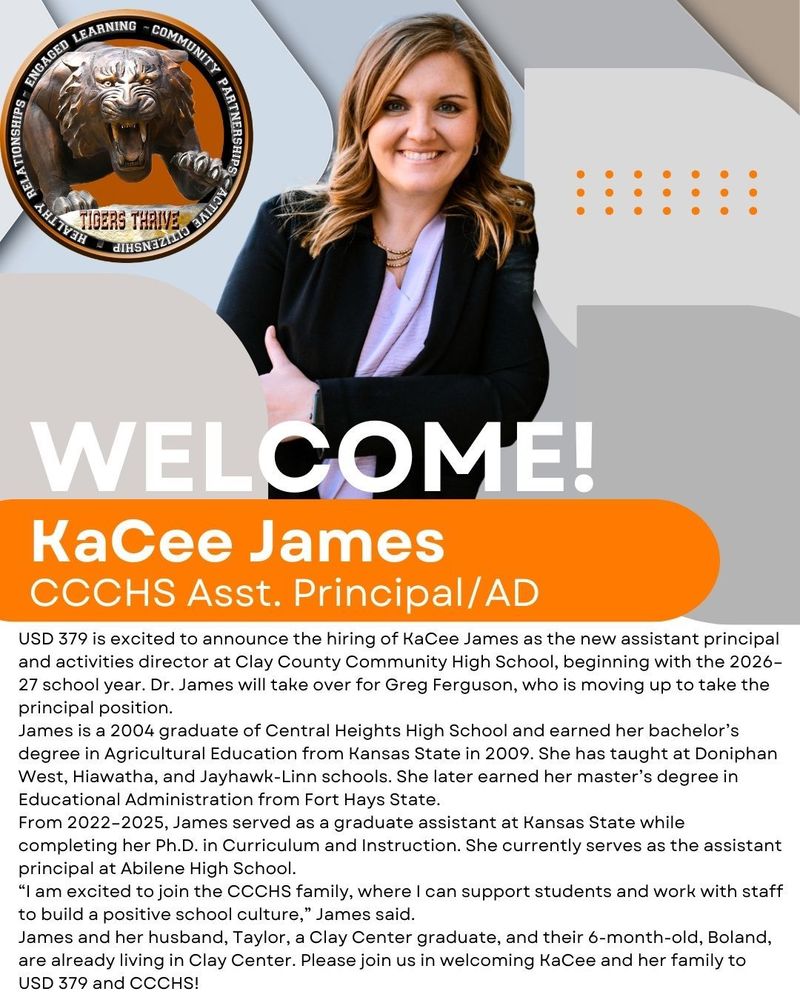 We welcome Mrs. James to USD 379 and the CCCHS family next year!