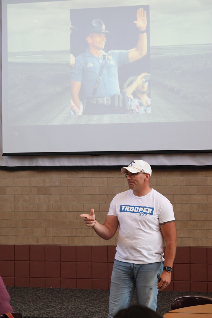The TLEC paraprofessionals met today for the back-to-school inservice and were greeted by Trooper Ben, who gave a wonderful message! #celebrate379