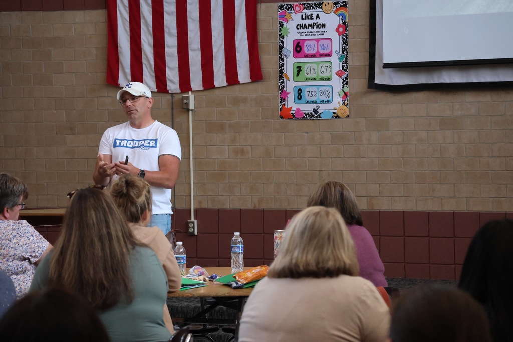 The TLEC paraprofessionals met today for the back-to-school inservice and were greeted by Trooper Ben, who gave a wonderful message! #celebrate379