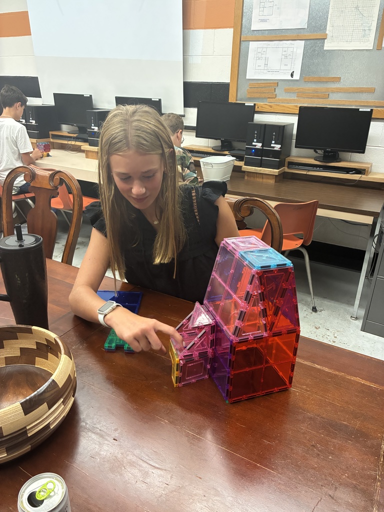 First day fun! 8th graders in Mrs. Schooley's study lab explored building figures with various manipulatives today. #celebrate379