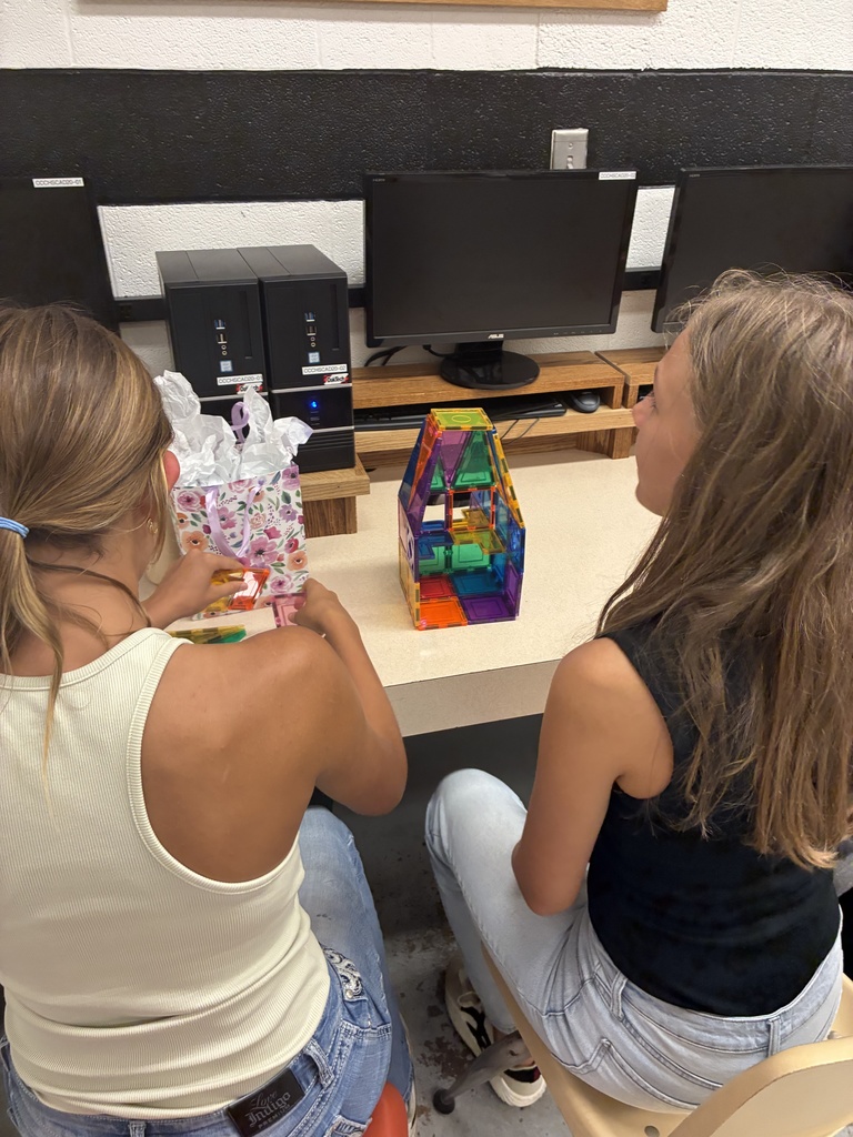 First day fun! 8th graders in Mrs. Schooley's study lab explored building figures with various manipulatives today. #celebrate379