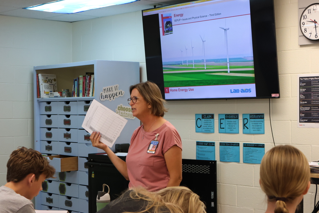 Mrs. Pfizenmaier has moved up from 2nd grade to 8th grade science this year. She brings with her a love of all things involving nature, so she will be a great fit! Her first unit is how to increase efficiency in your home. Parents, I am sure you have had this same discussion, so hopefully it will help! #celebrate379