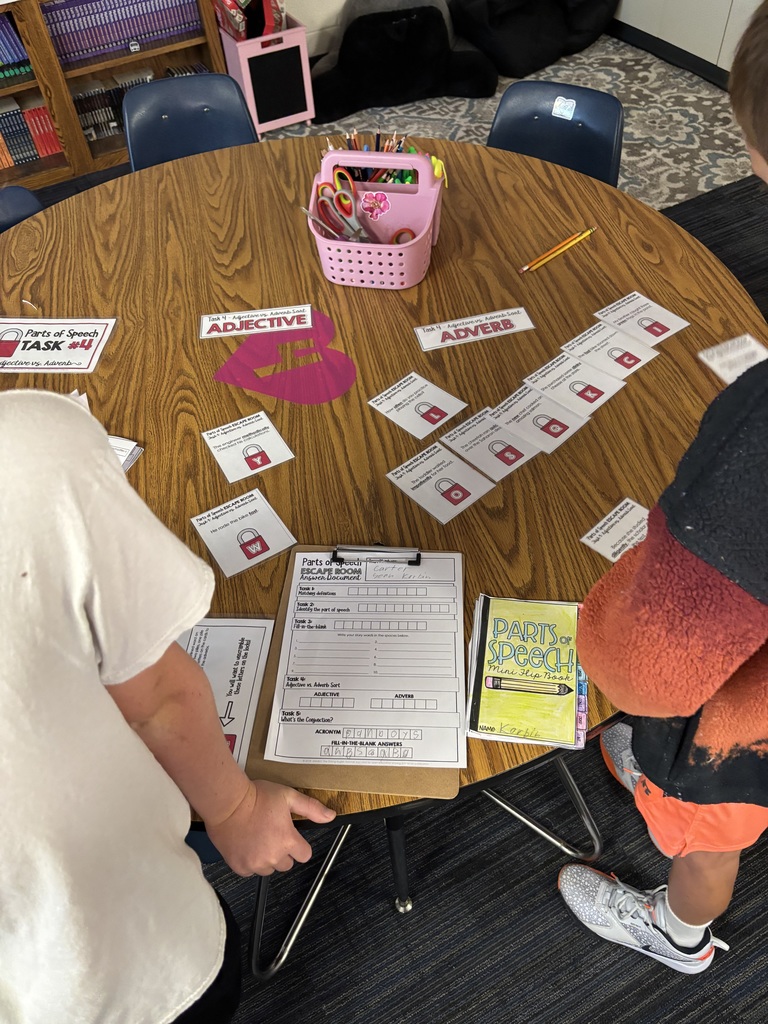 In preparation for curricular tasks starting next week, Mrs. Crabtree's WMS ELA classes are competing in an escape room to review parts of speech. They worked in teams to crack the secret code as fast as possible: “The adjective is the banana peel of the parts of speech.” #celebrate379