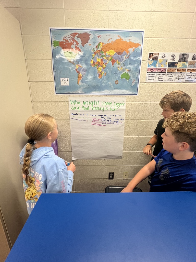 This week in Mrs. Chestnut’s 5th grade social studies classes, students are diving deep into two big questions: “What is a historian?” and “Why do we study history?” 🕰️ Today, they took part in a gallery walk where they explored thought-provoking questions, sparked meaningful discussions, and made connections that brings the past to life. We love watching their curiosity and critical thinking grow! 👏📚 #celebrate379