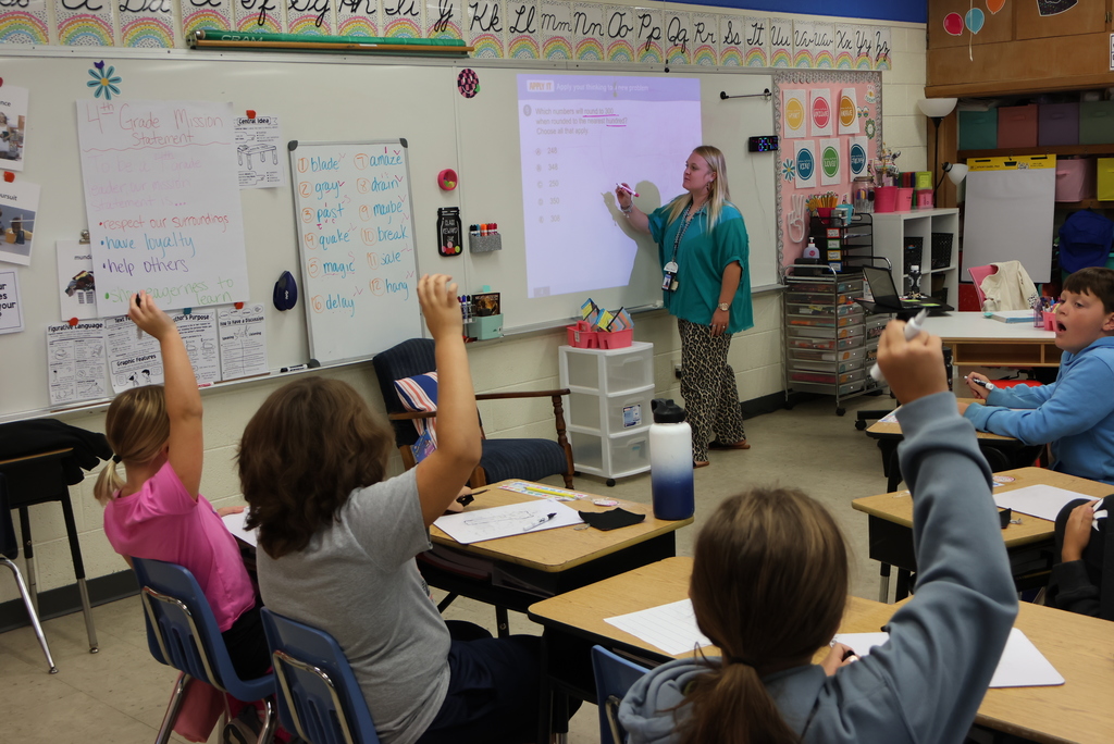 Ms. Reyer's 4th graders hit the ground running their year in math by reviewing rounding numbers. #celebrate379