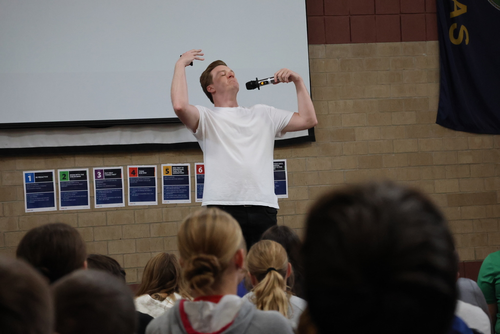 If you are a parent of a CCCMS student, there is a good chance you are going to get asked to head to the Rex Theatre in Clay Center tonight! Thanks to the Clay Counts Coalition and local Youth Leaders in Kansas (YLinK) chapters, Comedian Taylor Johnson spoke to CCCMS students today about mental health. He was funny, engaging, and had a great message about the need to hear other people's stories!  Taylor is performing tonight at 6:30. The first 100 people will get a FREE popcorn and drink. Afterwards, Pawnee Mental Health is hosting a FREE ice cream social. We invite you all to come laugh, think, and connect!  #celebrate379