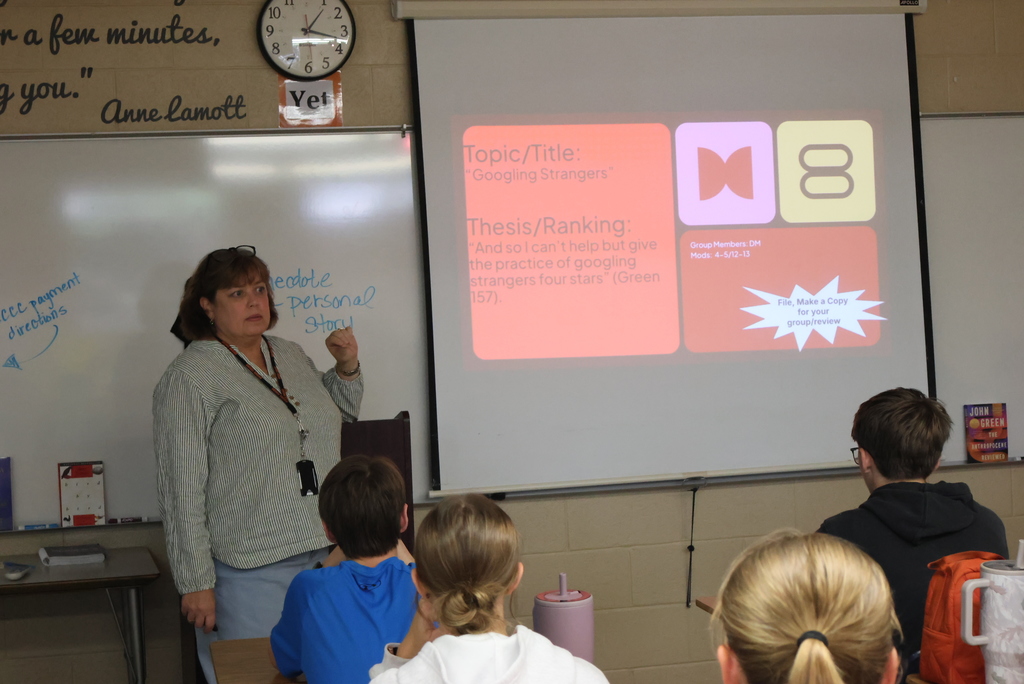 Mrs. Murphy's English Comp class has been using John Green's book "The Anthropocene Reviewed" as a basis to write their own reviews. Every chapter in Green's book is a review essay on a different topic. Students are learning about this writing style and will eventually build their own essay review on their own chosen topic. "The Anthropocene Reviewed" was the KU campus Common Read this year, and he also spoke on campus this week. As always, Mrs. Murphy gives her students lots to think and reflect on as they write! #celebrate379