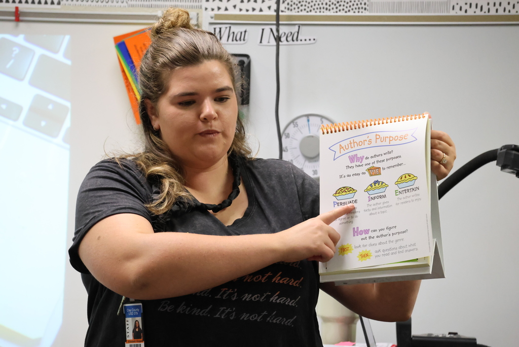 Mrs. Koppes is rockin' it as a new teacher at Lincoln! Today, she was working with her students on the author's purpose when writing. It's as easy as PIE to reember! Persuade Inform Entertain #celebrate379