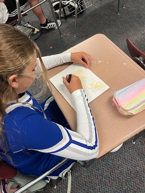 To better understand geographical features, Mr. Seuser's 7th grade geography class created rice maps. Students poured rice on a canvas and traced the pattern it created. When they took the rice off, they were left with a makeshift landform. They then filled it in and added their own features. At the end, they were asked to identify the different features of each map. #celebrate379