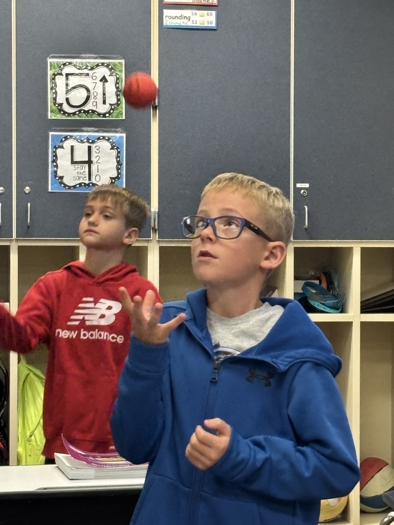 As always, Mrs. Edwards' 3rd grade class is expected to keep up with her energy level! Last week, they played a review addition dice game with some BIG dice! They also regularly play a game called Addition Splat. And today, they were using a Brain Break to upgrade their hand/eye coordination! Never a dull moment in her classroom! #celebration