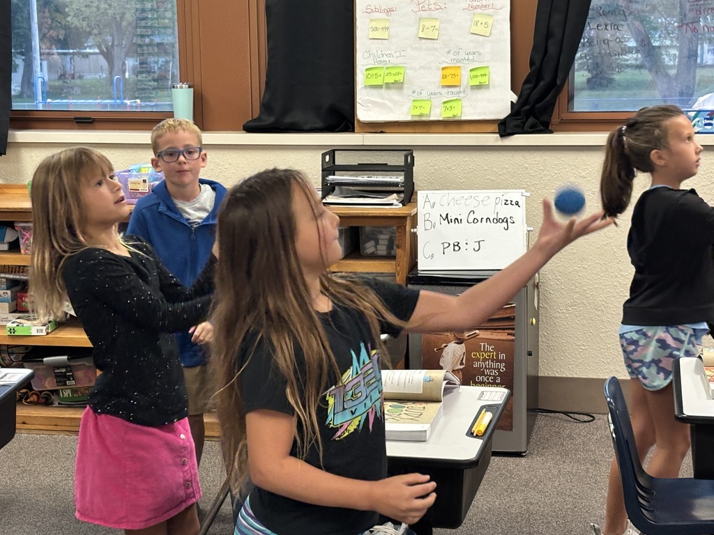 As always, Mrs. Edwards' 3rd grade class is expected to keep up with her energy level! Last week, they played a review addition dice game with some BIG dice! They also regularly play a game called Addition Splat. And today, they were using a Brain Break to upgrade their hand/eye coordination! Never a dull moment in her classroom! #celebration