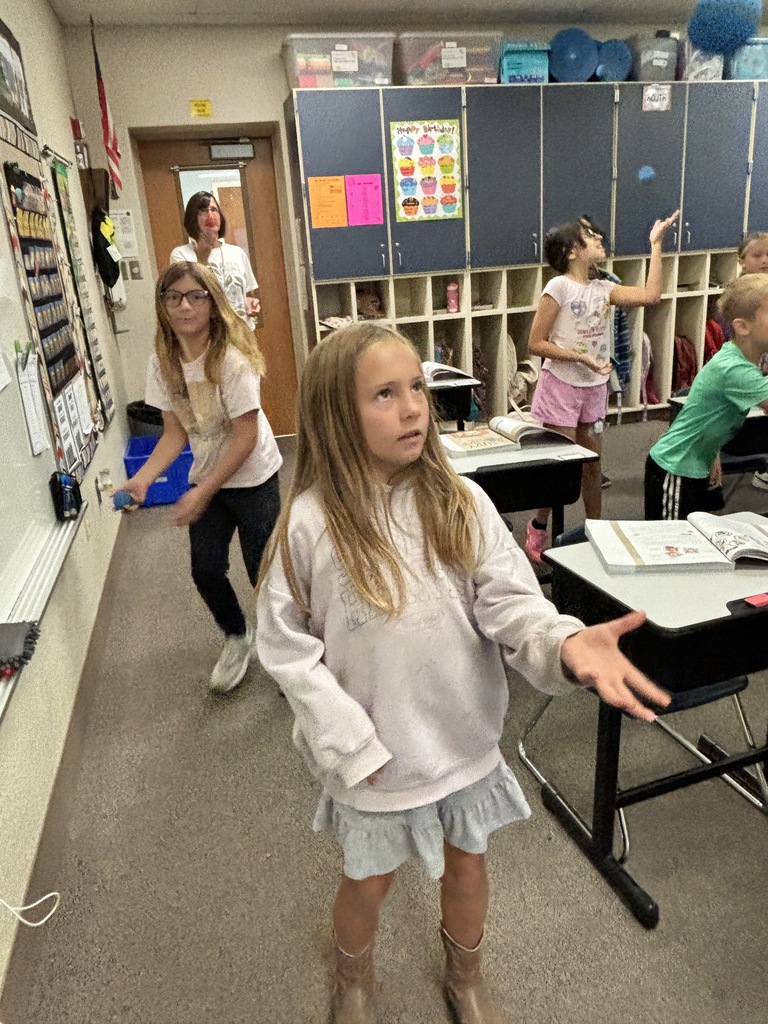 As always, Mrs. Edwards' 3rd grade class is expected to keep up with her energy level! Last week, they played a review addition dice game with some BIG dice! They also regularly play a game called Addition Splat. And today, they were using a Brain Break to upgrade their hand/eye coordination! Never a dull moment in her classroom! #celebration