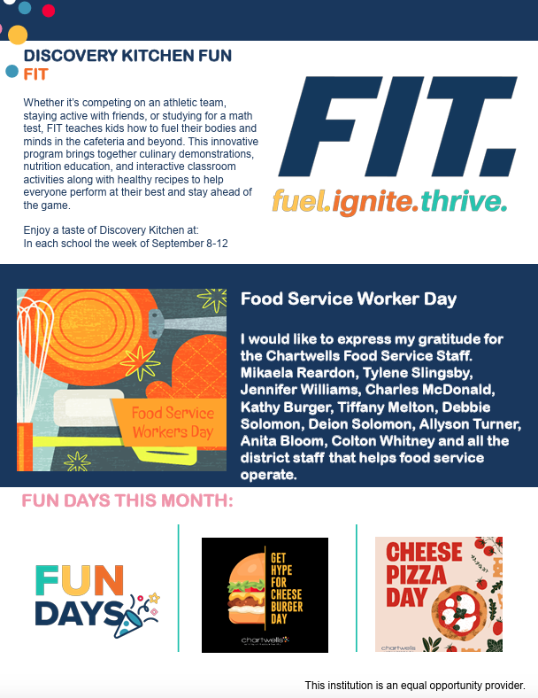 The September Clay County Food Services menu can be seen here! #celebrate379