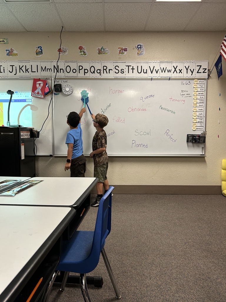 At the end of last week, Mrs. Koppe's 2nd graders put their vocabulary skills to the test with one of their favorite games — Swat the Word! Mrs. Koppes shares a definition or example, and students race to "swat" the correct vocab word on the board.  It’s fast, fun, and full of teamwork — plus a great way to review all the words they have learned through the week! #celebrate379
