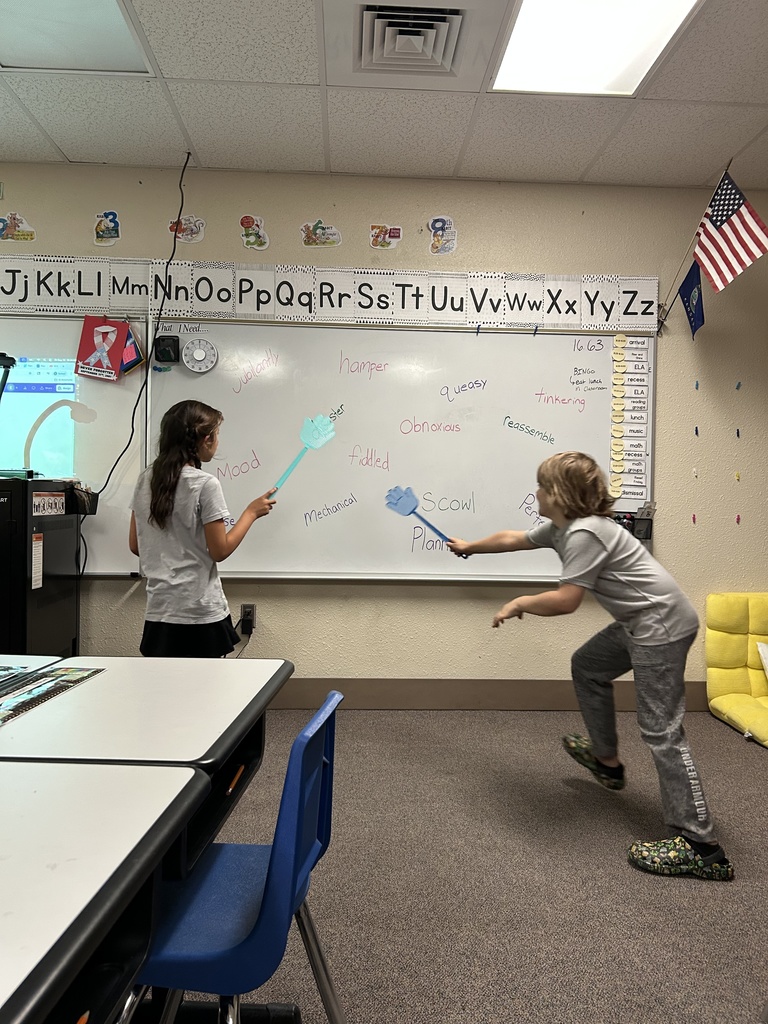 At the end of last week, Mrs. Koppe's 2nd graders put their vocabulary skills to the test with one of their favorite games — Swat the Word! Mrs. Koppes shares a definition or example, and students race to "swat" the correct vocab word on the board.  It’s fast, fun, and full of teamwork — plus a great way to review all the words they have learned through the week! #celebrate379