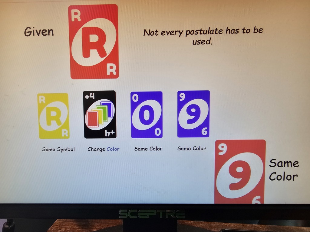 As a way to introduce her Geometry students to proofs, Mrs. Bybee used the popular card game Uno to help her students learn the process. #celebrate379