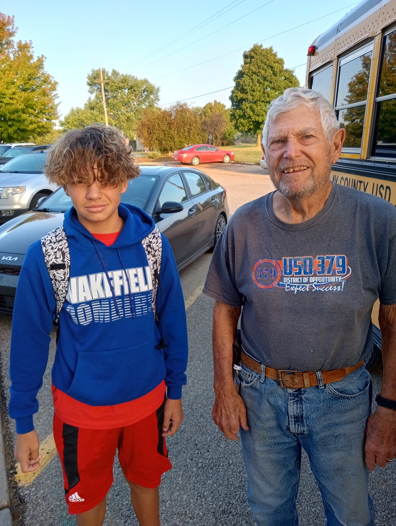 It's time for the first USD 379 Bus Barn Behavior Campaign Award of the year! Each driver nominates a regular rider who exemplifies good behavior and shows respect for both the driver and the other passengers. All nominees were put in a hat, and one name was drawn as September's winner. That student is Brighton from Wakefield! His driver is Maurice Sharp. Brighton received gift cards from Subway, Ray's Apple Market, and Short Stop. Congratulations! #celebrate379