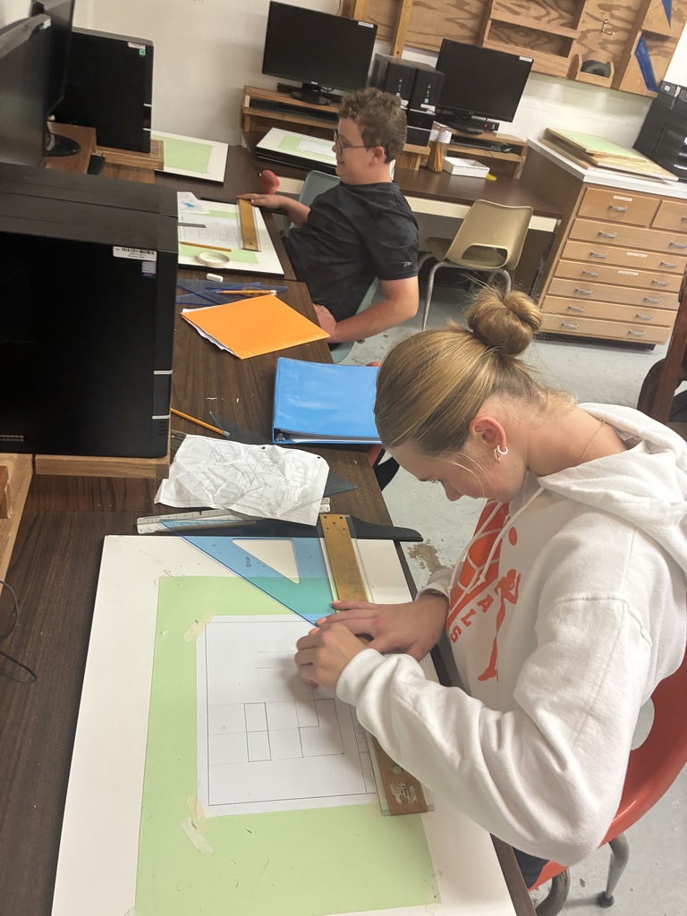 Mrs. Schooley's 8th grade industrial arts classes are putting together all their new knowledge to construct their three views using orthographic projection., which is a method of representing a three-dimensional object in two dimensions by projecting its features onto a plane using parallel lines that are perpendicular (orthogonal) to the projection plane. Construction and art rolled up into one! #celebrate379