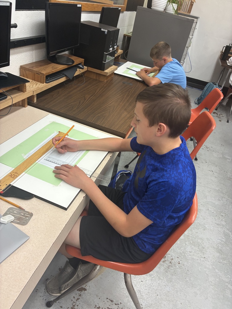 Mrs. Schooley's 8th grade industrial arts classes are putting together all their new knowledge to construct their three views using orthographic projection., which is a method of representing a three-dimensional object in two dimensions by projecting its features onto a plane using parallel lines that are perpendicular (orthogonal) to the projection plane. Construction and art rolled up into one! #celebrate379