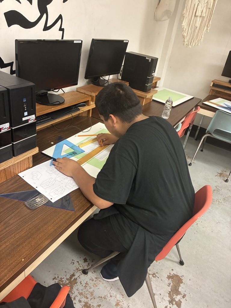 Mrs. Schooley's 8th grade industrial arts classes are putting together all their new knowledge to construct their three views using orthographic projection., which is a method of representing a three-dimensional object in two dimensions by projecting its features onto a plane using parallel lines that are perpendicular (orthogonal) to the projection plane. Construction and art rolled up into one! #celebrate379