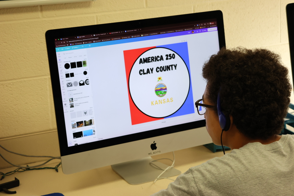 Ms. Bergmeier's Graphic Design students are in the middle of working on promotional materials for the Clay County America 250 celebration, sponsored by the Clay County Historical Society and Museum. It's real-world experience for a good cause! #celebrate379