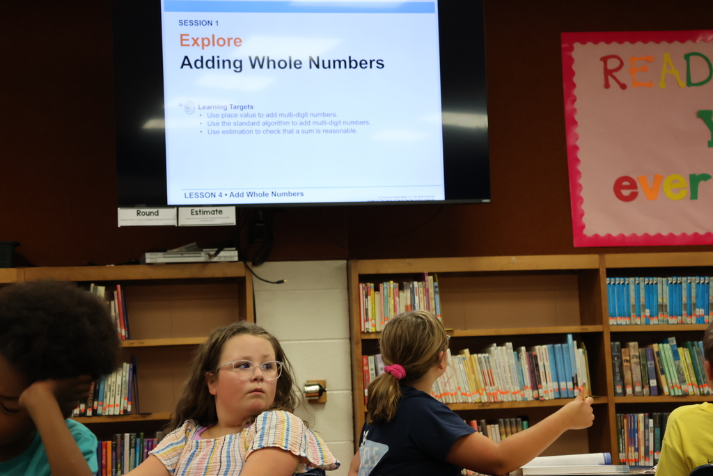 Mrs. Ferguson's 4th grade math students were exploring adding multi-digit whole numbers today. They are learning how to complete these problems using the standard (old school) way, as well as using place value to add.  Then students can choose which method to use moving forward. #celebrate379