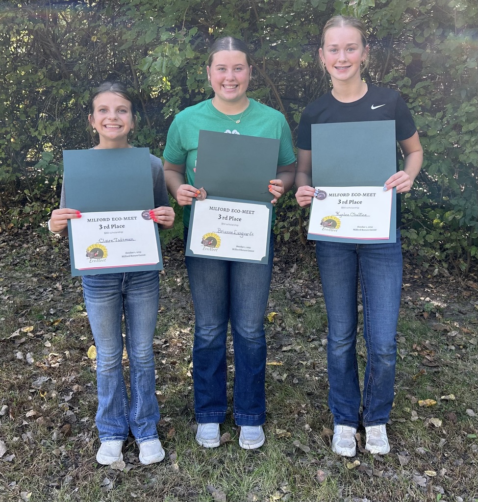On October 1st, 12 8th grade students participated in the Milford Lake Eco-Meet. The team of Kylee Chaffee, Brianne Langvardt and Claire Tadtman won 3rd overall team, which qualifies them for the State Ecomeet in November. This team also won the Interpretive portion of the contest. The team of Jaelyn Michaud, Kennedy Shannon and Tayleigh Taylor also placed 3rd in the Interpretive portion. Want to learn more about the Ecomeet, go to www.kansasecomeet.org Way to go Bengals! #celebrate379