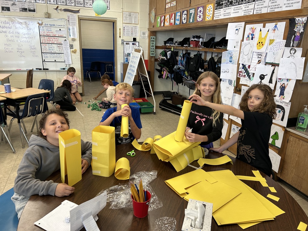 Mr. Yenni's 5th graders had a great time working together during a recent Leader in Me lesson on Habit #5: Synergize. Students worked in groups in a competition to build towers with just paper and tape. Students were excited to share ideas and collaborate! LIM lessons are taught regularly throughout the school. #celebrate