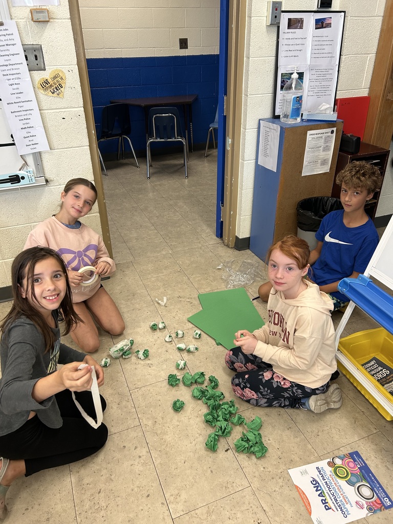 Mr. Yenni's 5th graders had a great time working together during a recent Leader in Me lesson on Habit #5: Synergize. Students worked in groups in a competition to build towers with just paper and tape. Students were excited to share ideas and collaborate! LIM lessons are taught regularly throughout the school. #celebrate