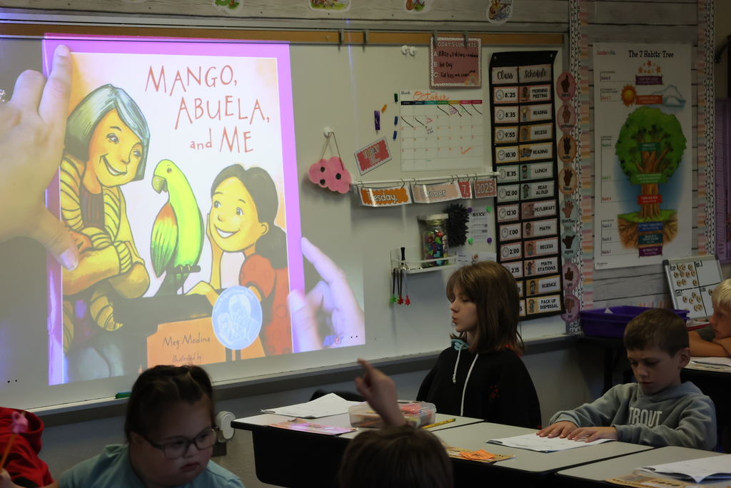 Mrs. Knitter has made the move from Pre-K to 2nd grade this year. Today, her students were learning all about vocabulary and identifying the point of view of a text. And they were having a little fun as well! #celebrate379