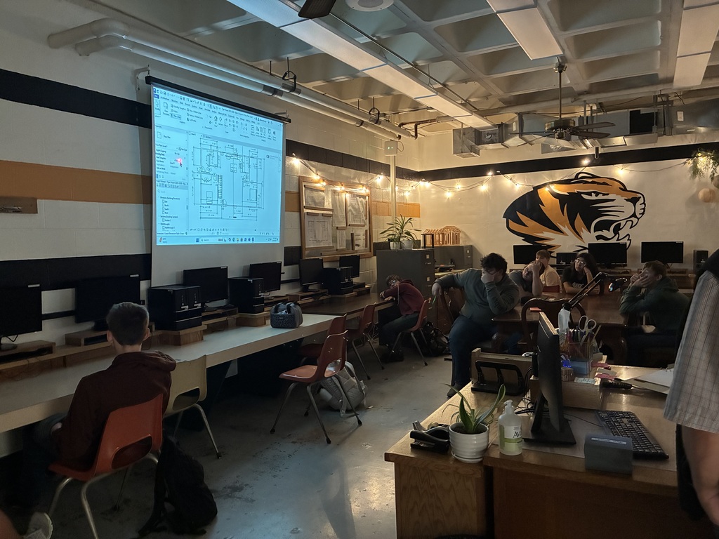 Mr. Phil Bone, Design and Pricing Manager from Wardcraft, came and talked to Mrs. Schooley's CAD students about his professional career and showed students some tricks with the 3D architect app, Revit. He was also given a tour of the Tiger House. #celebrate379