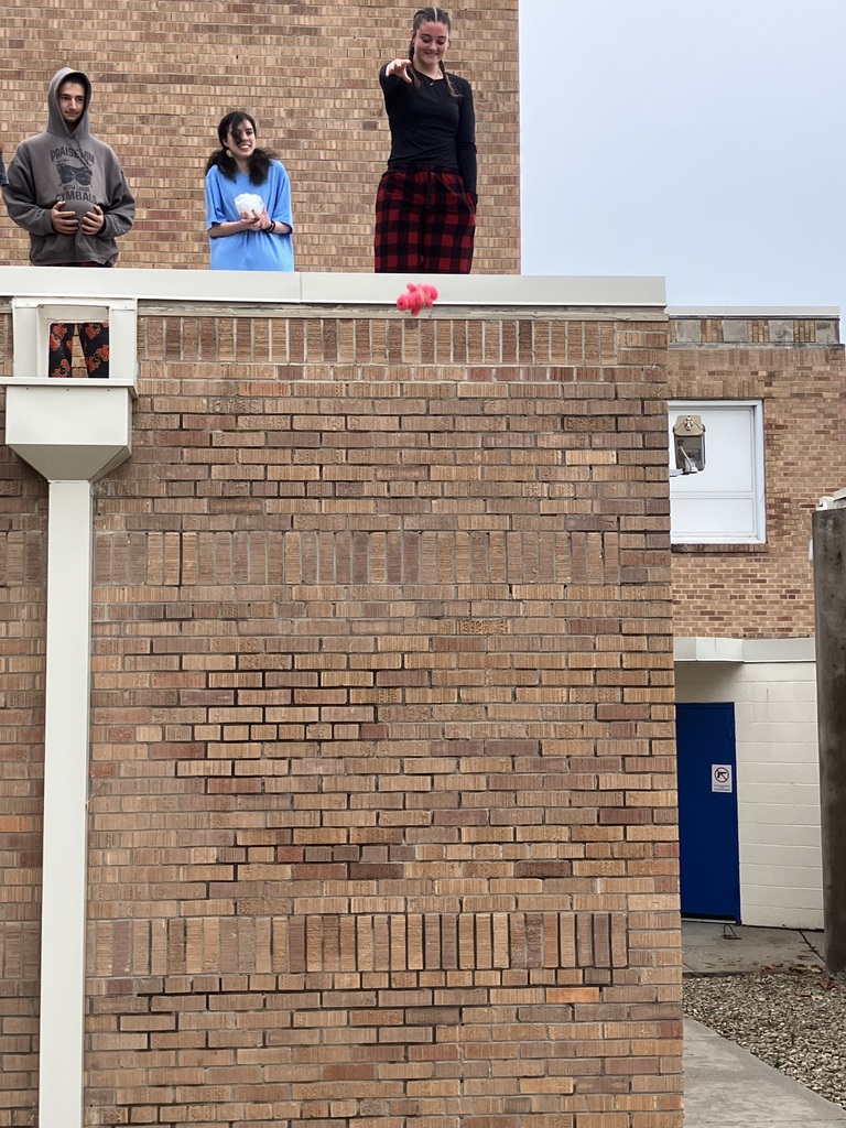 Mr. Freeman's Physics class learned about impulse and momentum with his annual egg drop experiment. There were a couple of casualties, but it enhanced their understanding of the concept! It was a fun project, and the kids did a great job designing and explaining what they had made.  #celebrate379
