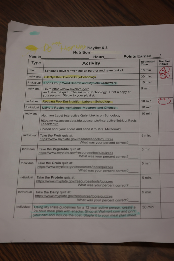 Mrs. McDonald has a unique way of helping her Family and Consumer Science students learn while also giving them some autonomy during the week. She creates a playlist of activities that all students must complete by the end of the week. Then they can work independently or in small groups to complete each assignment. Right now, her 6th graders are finishing up a nutrition unit. #celebrate379