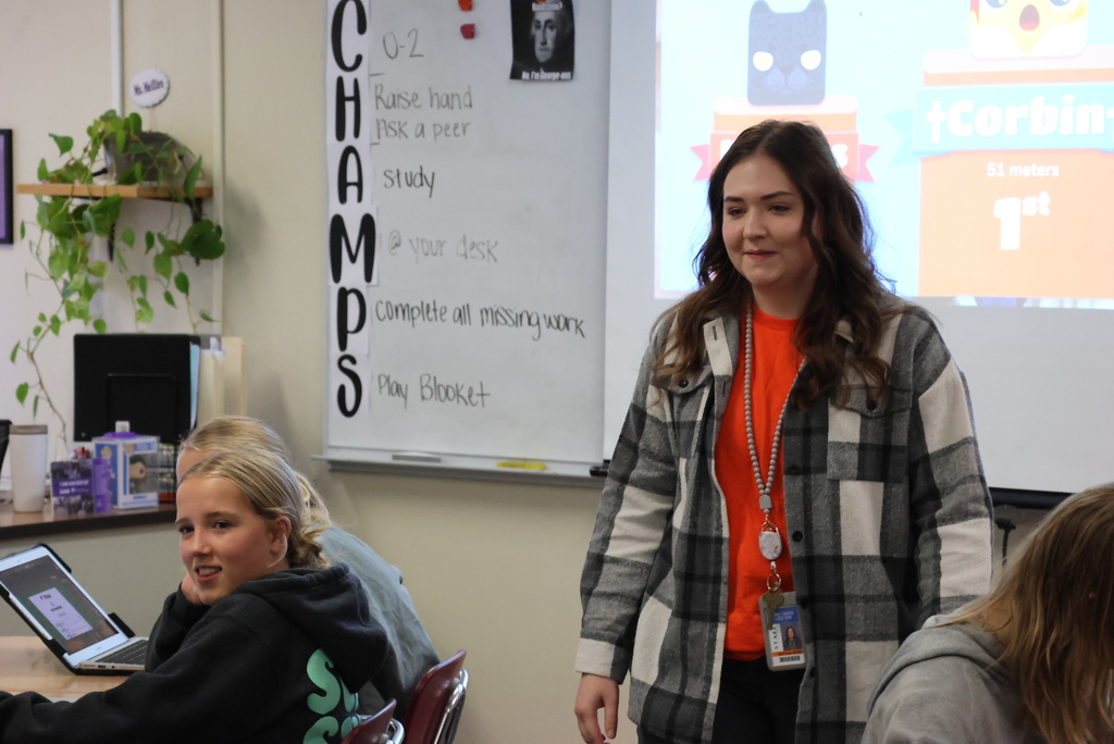 Ms. Mellies finds unique ways to help her students learn. Today, she used the Blooket website to help students review for an upcoming end-of-quarter test. It is a contest of speed and knowledge that pits the entire class against each other! Study hard tonight for that test tomorrow! #celebrate