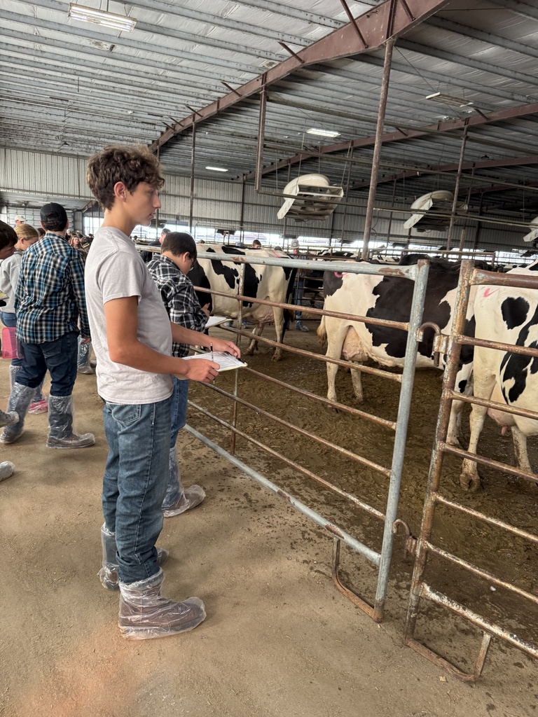 Mr. Craig's freshman Ag 101 class has had a busy and successful first quarter! Students in the class have learned about various careers in agriculture, planned a community service project, and done in-depth explorations of soil science and management, and dairy farm management. The class made visits to community farms operated by Erica and AJ Carlson, Rick Chaffee, and Cott Family Farms to look at various soil profiles. The class also visited the Wohler family's 4J dairy to learn about the daily responsibilities of the dairy farmer. All these experiences have led to success in FFA competitions! The Clay Center team placed 2nd at the Land/Soils evaluation (tied for 1st!), and took 1st place in the Dairy Cattle Evaluation competition. Various students have had top-10 performances throughout the school year thus far.