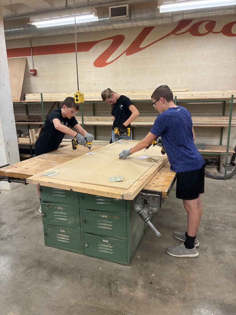 Mrs. Schooley's Industrial Arts students are continuing their initial training by learning how to use drillers and Impact drills. They practiced drilling pilot holes, installing screws, and removing screws.  #celebrate379