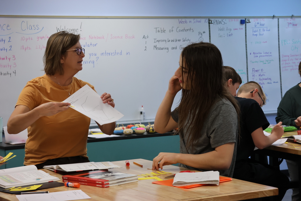 Mrs. Pfizenmaier's 8th grade science classes are working on measuring speed and kinetic energy. This included an experiment where they tested slope with a vehicle and a track. #celebrate379