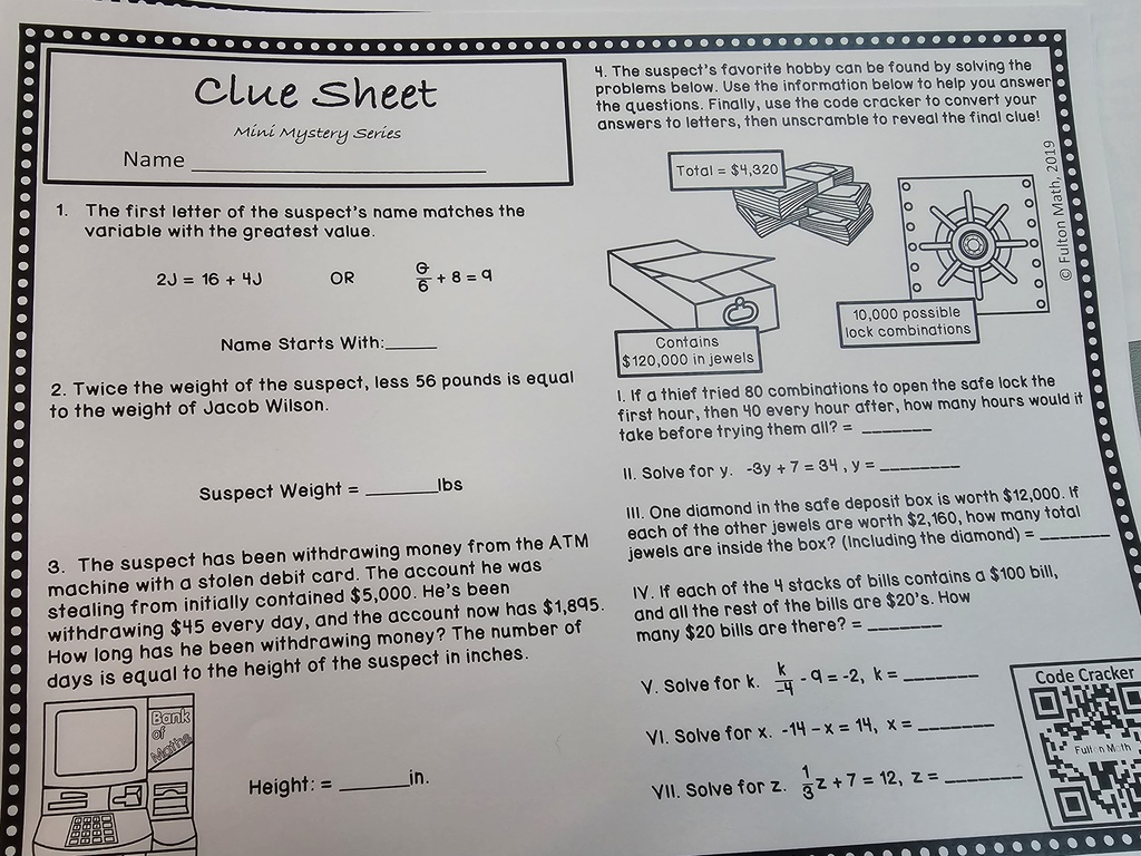 There's been a robbery in Mrs. Bybee's 8th grade math class! Can her students identify the culprit? #celebrate379