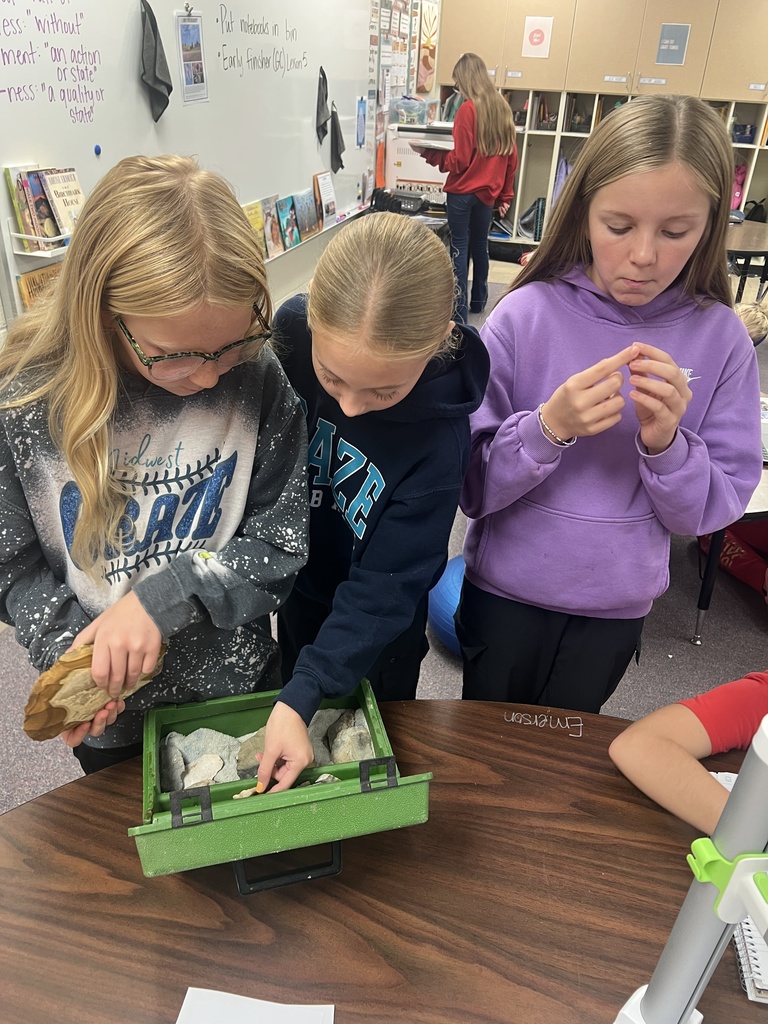 Today in social studies, Mrs. Chestnut's 5th graders explored the Great Plains Native American region! Students rotated through interactive stations to learn about the region’s environment, housing, food sources, and the Indigenous tribes who lived there.  To bring history to life, students even had the opportunity to examine real artifacts found right here in Clay County!   A huge thank you to the generous community members who lent Mrs. Chestnut their personal collection. Your contribution gave our students an unforgettable hands-on learning experience! #celebrate379