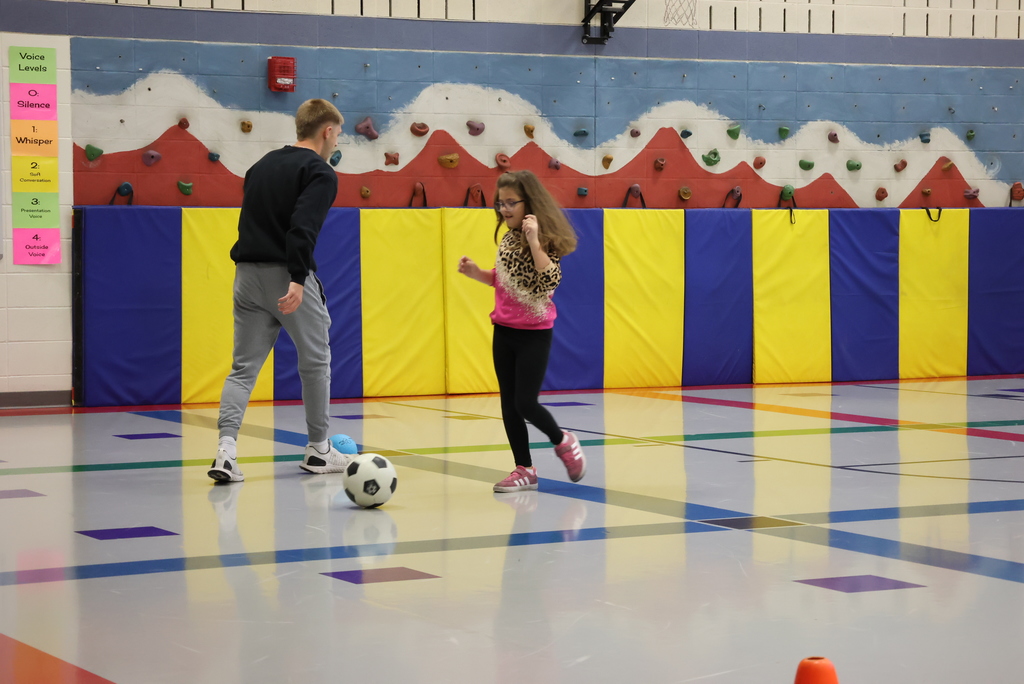Mr. Beardsley has been a great addition to the Lincoln staff this year as the Physical Education teacher. Right now, he is teaching 3rd graders a unit on soccer skills. Today, he had them playing a game of soccer tag, and even joined in on the fun! #celebrate379